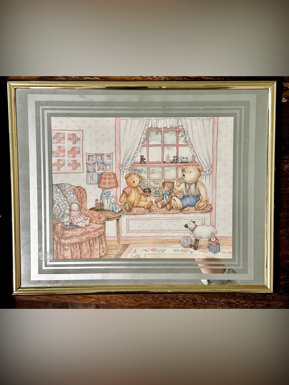 Vintage Debi Hron Teddy Bear Nursery Art Print Mirror